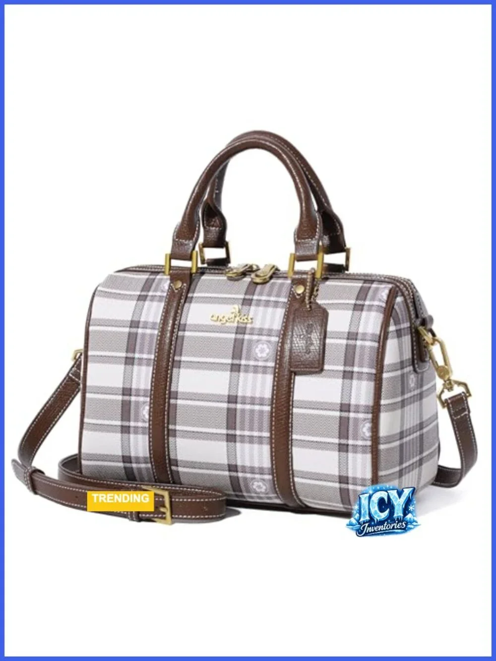 Vegan Leather Barrel Satchel Purse Top Handle Shoulder Crossbody Bag